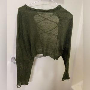 Lace up backless distressed green crop top size S